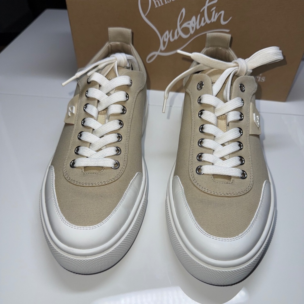 CHRISTIAN LOUBOUTIN Canvas and leather Simplerui Flat Calf Sneakers
